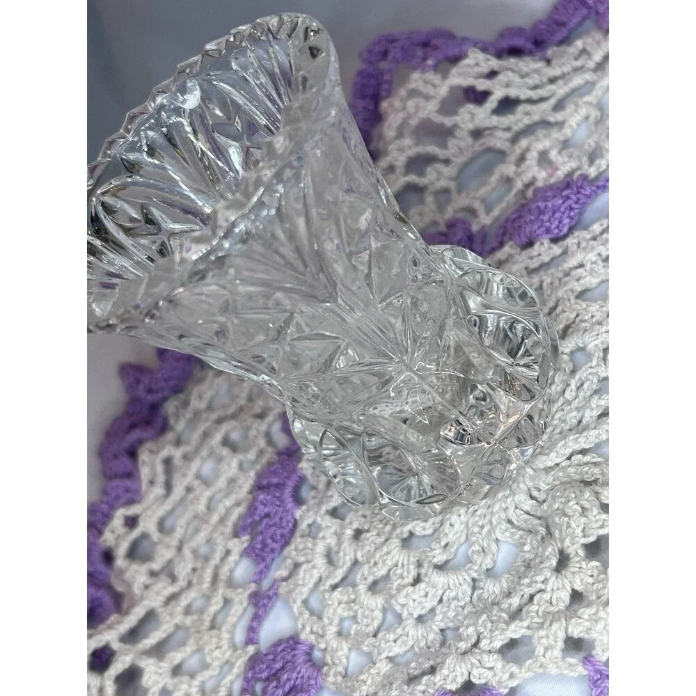 Clear Glass Miniature Round Vase Diamond Pattern Textured Glossy Small